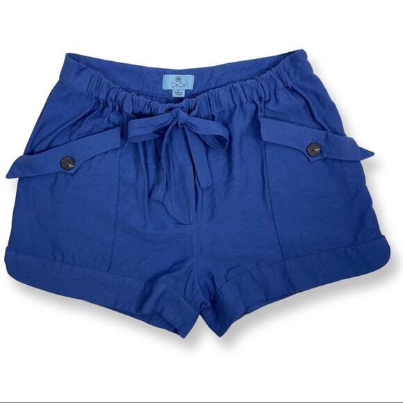 CeCe Paper Bag Shorts Relaxed Fit Pull On Elastic Tie Waist Pockets Blue Size 6 - Picture 1 of 5